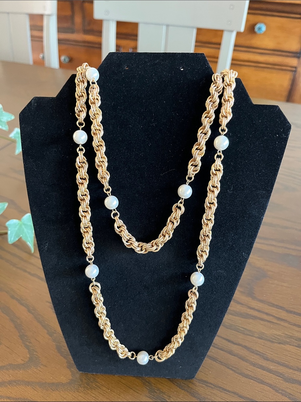 Gold Rope Chain Pearl Station Long Necklace - Women Jewelry